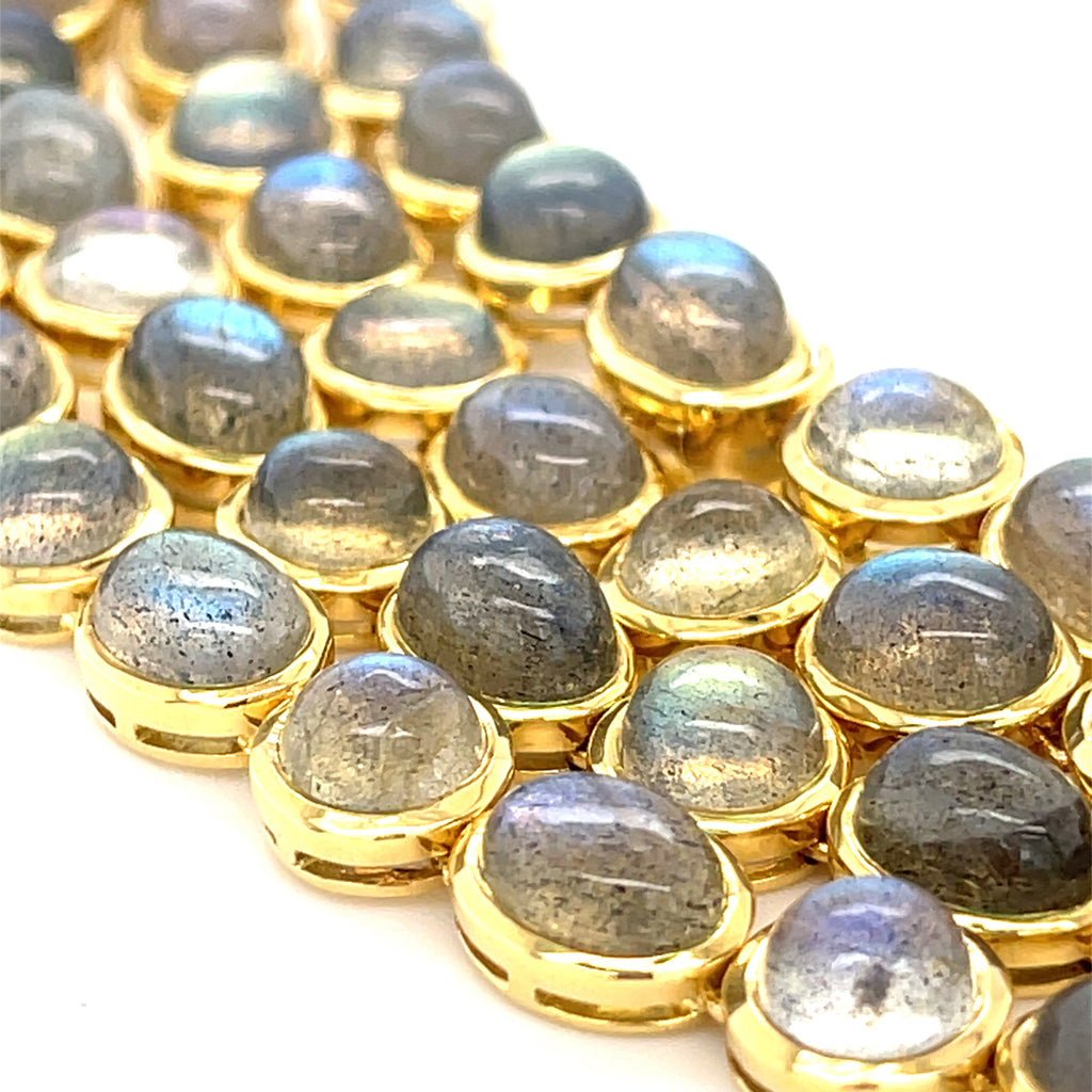 18k Yellow Gold Labradorite Cabochon Chain Necklace 36" 131.55 cts