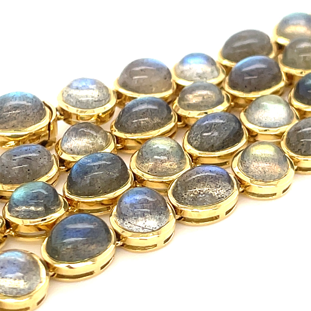 18k Yellow Gold Labradorite Cabochon Chain Necklace 36" 131.55 cts