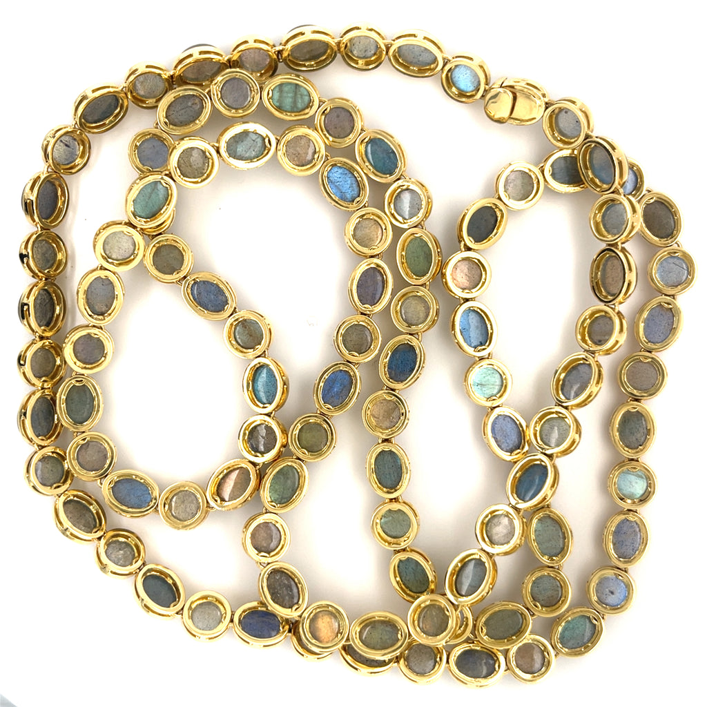 18k Yellow Gold Labradorite Cabochon Chain Necklace 36" 131.55 cts