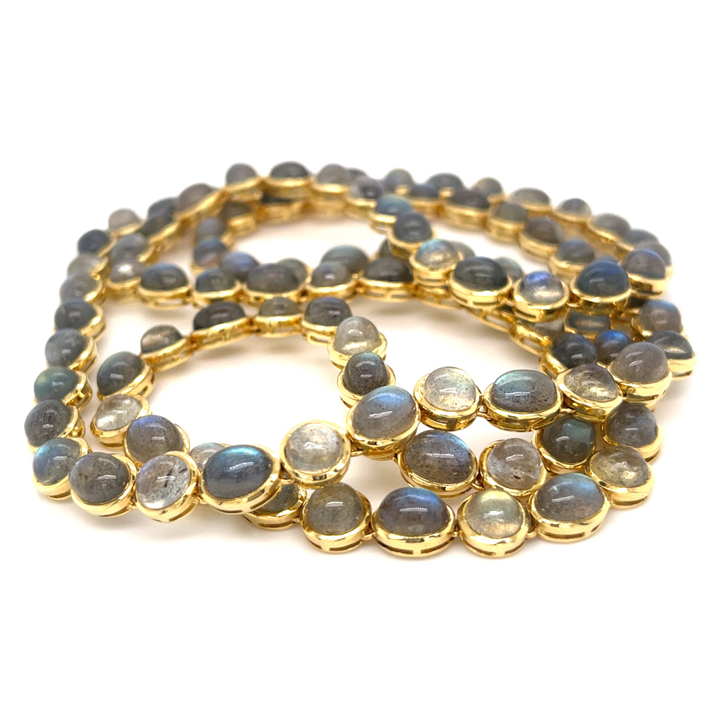 18k Yellow Gold Labradorite Cabochon Chain Necklace 36" 131.55 cts