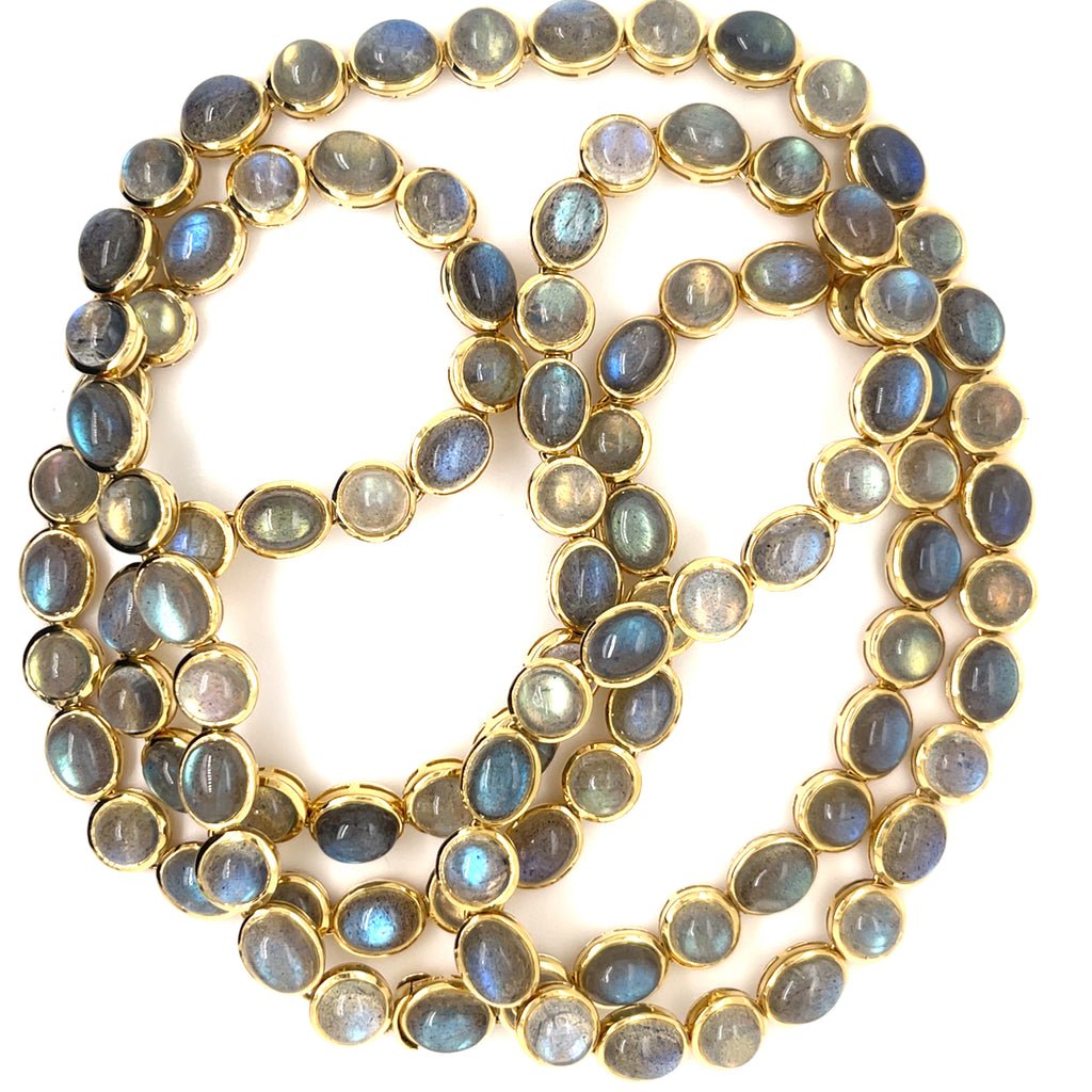 18k Yellow Gold Labradorite Cabochon Chain Necklace 36" 131.55 cts