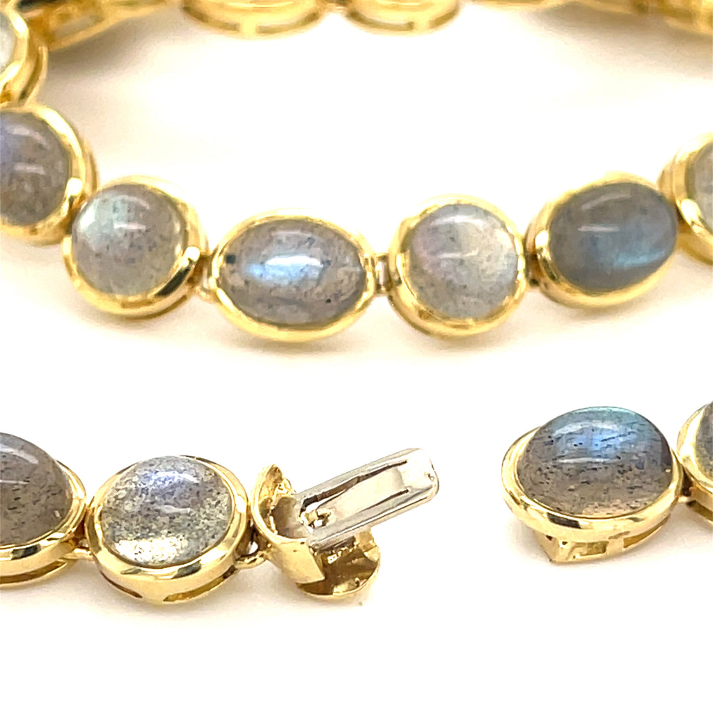 18k Yellow Gold Labradorite Cabochon Chain Necklace 36" 131.55 cts