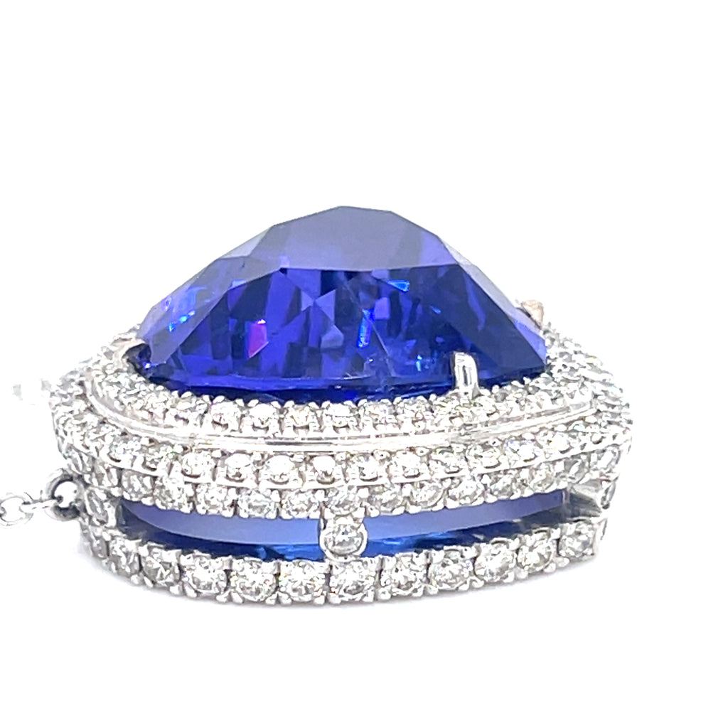 Heart Shaped Tanzanite 17.63 ct Diamond Necklace in 18k White Gold w/ GIA Cert