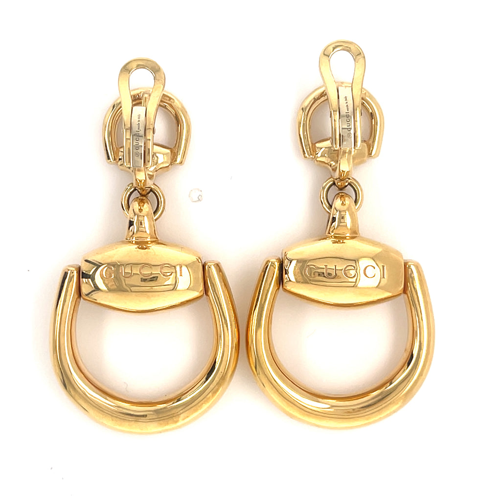Gucci 18k Yellow Gold Horsebit Drop Earrings Stunning!