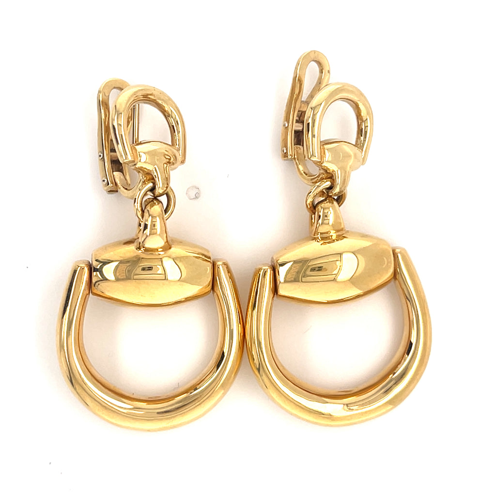 Gucci 18k Yellow Gold Horsebit Drop Earrings Stunning!