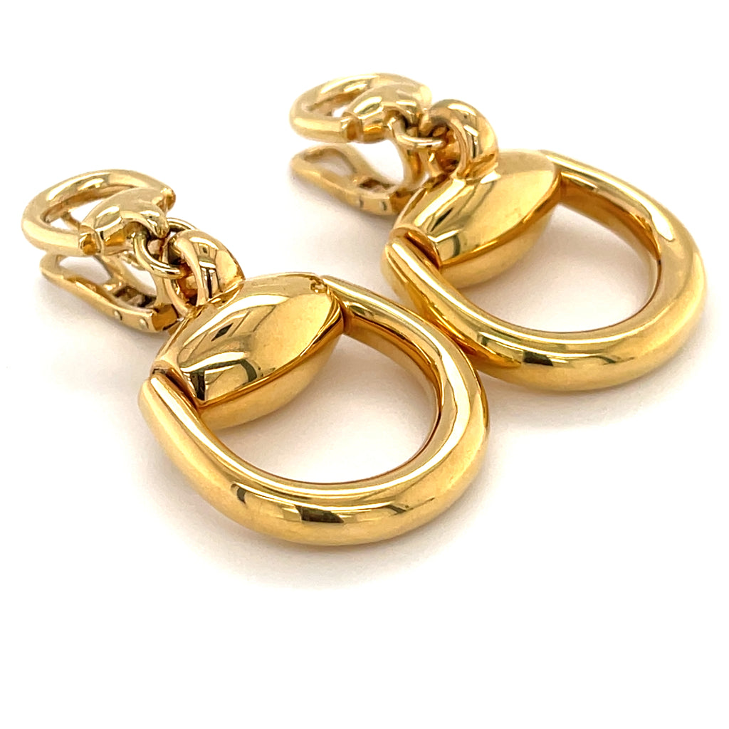 Gucci 18k Yellow Gold Horsebit Drop Earrings Stunning!
