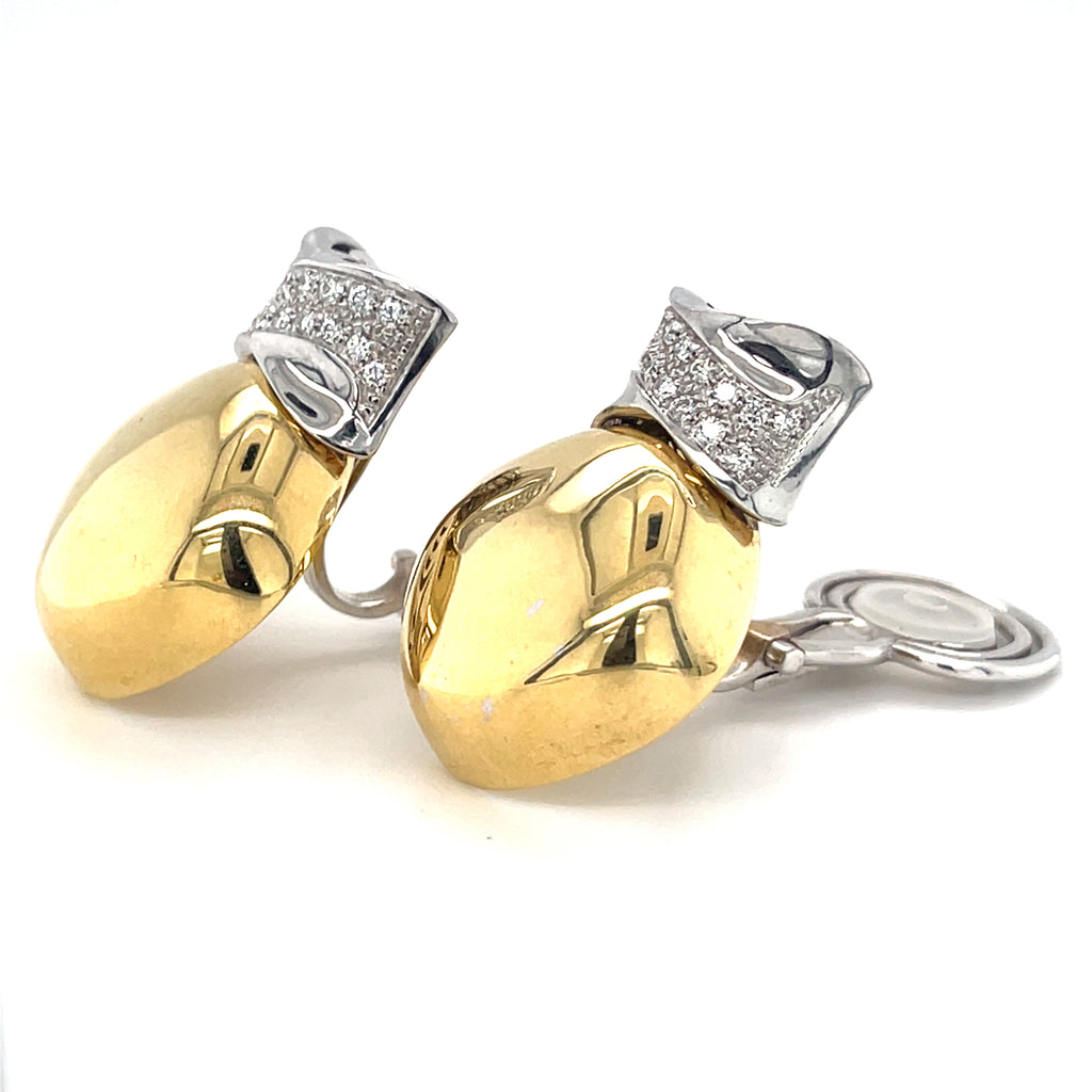 Roberto Casarin 18k Two Tone Gold 0.70 ct Diamond Drop Clip-On Earrings