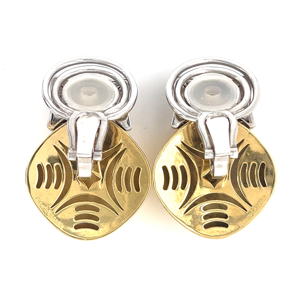 Roberto Casarin 18k Two Tone Gold 0.70 ct Diamond Drop Clip-On Earrings