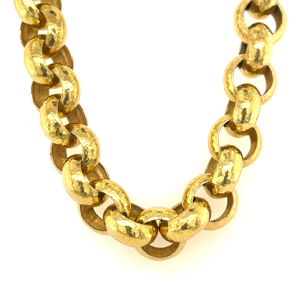 Elizabeth Locke 18k Yellow Gold Hammered Heavy Link Chain Necklace 32"