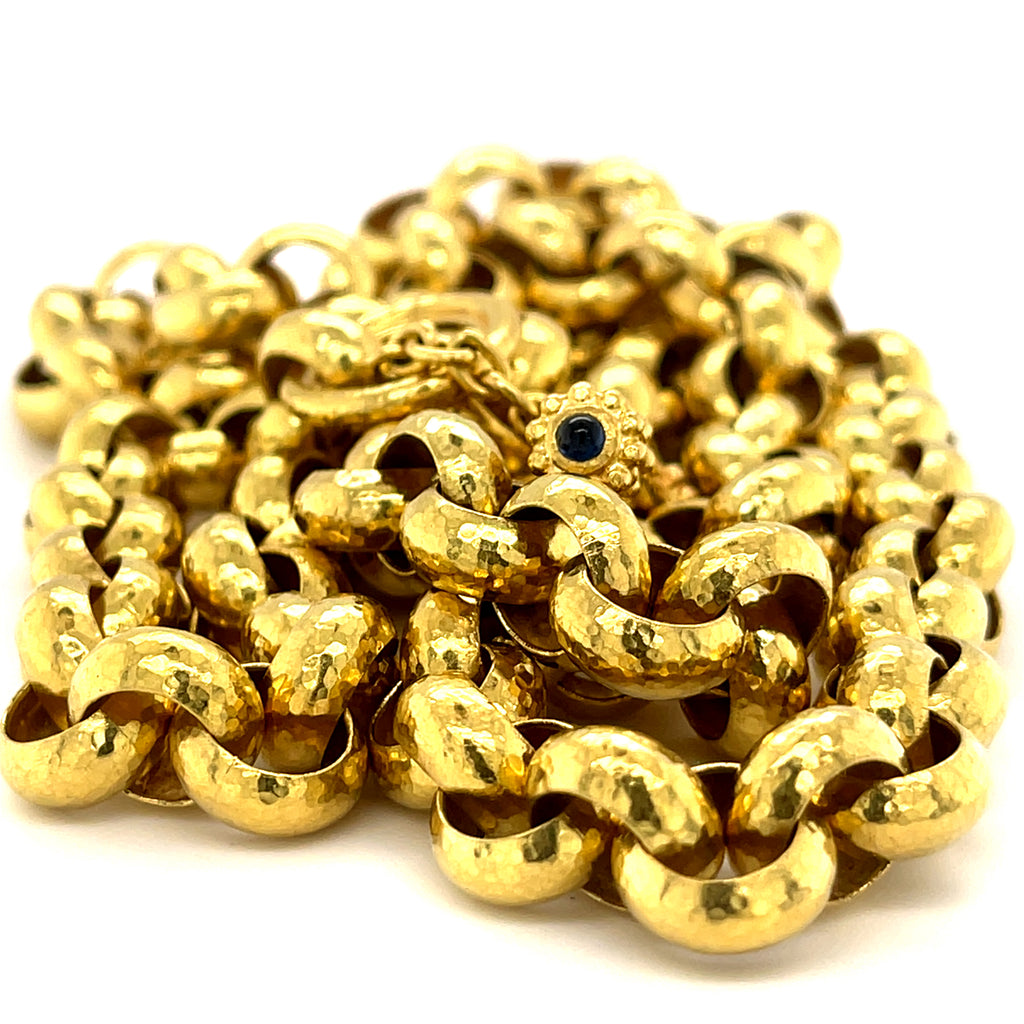 Elizabeth Locke 18k Yellow Gold Hammered Heavy Link Chain Necklace 32"