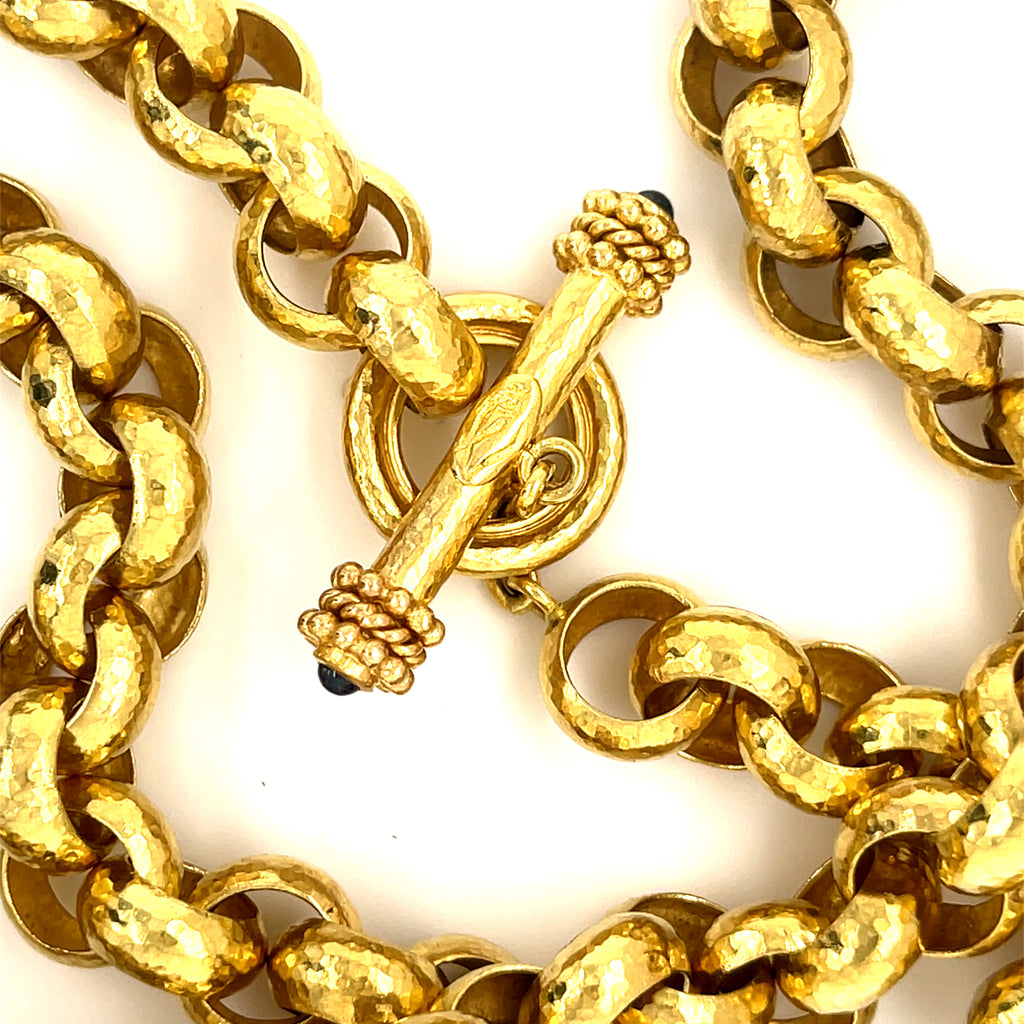 Elizabeth Locke 18k Yellow Gold Hammered Heavy Link Chain Necklace 32"