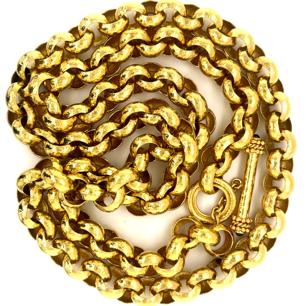Elizabeth Locke 18k Yellow Gold Hammered Heavy Link Chain Necklace 32"