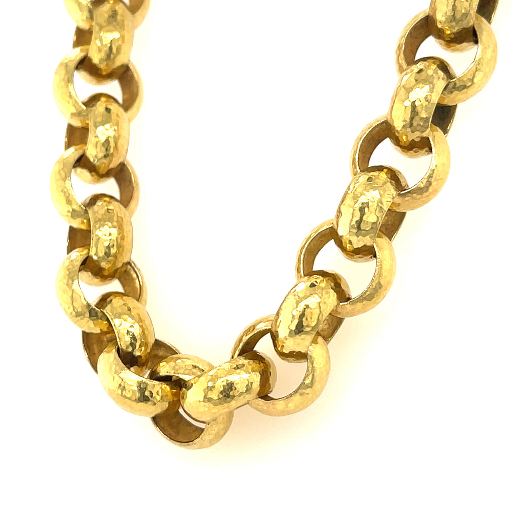 Elizabeth Locke 18k Yellow Gold Hammered Heavy Link Chain Necklace 32"