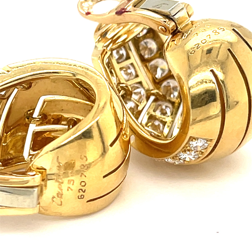 Cartier Vintage 18k Yellow Gold Clip On Earrings Appx 2.50 Ct Diamonds 1990s