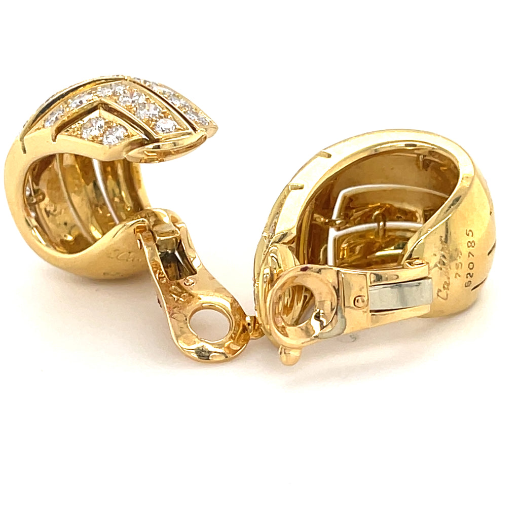 Cartier Vintage 18k Yellow Gold Clip On Earrings Appx 2.50 Ct Diamonds 1990s