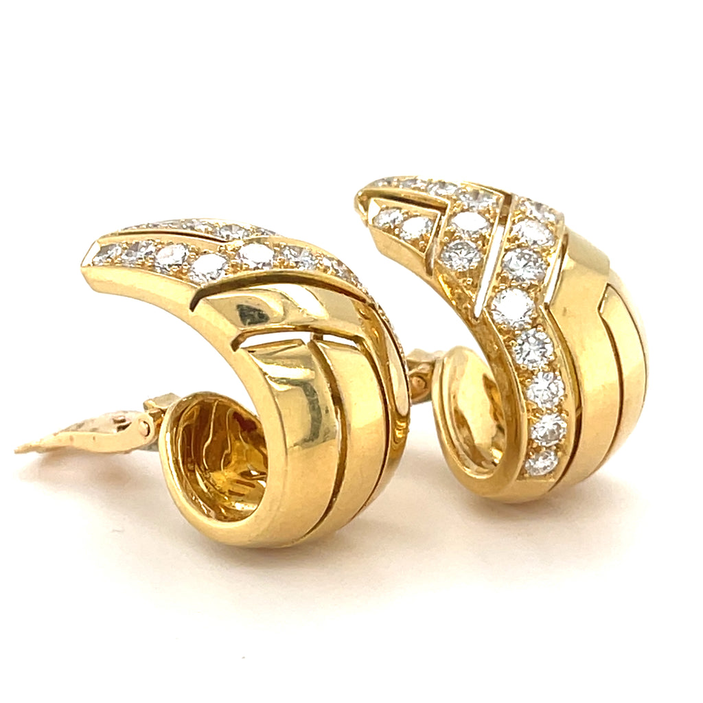 Cartier Vintage 18k Yellow Gold Clip On Earrings Appx 2.50 Ct Diamonds 1990s
