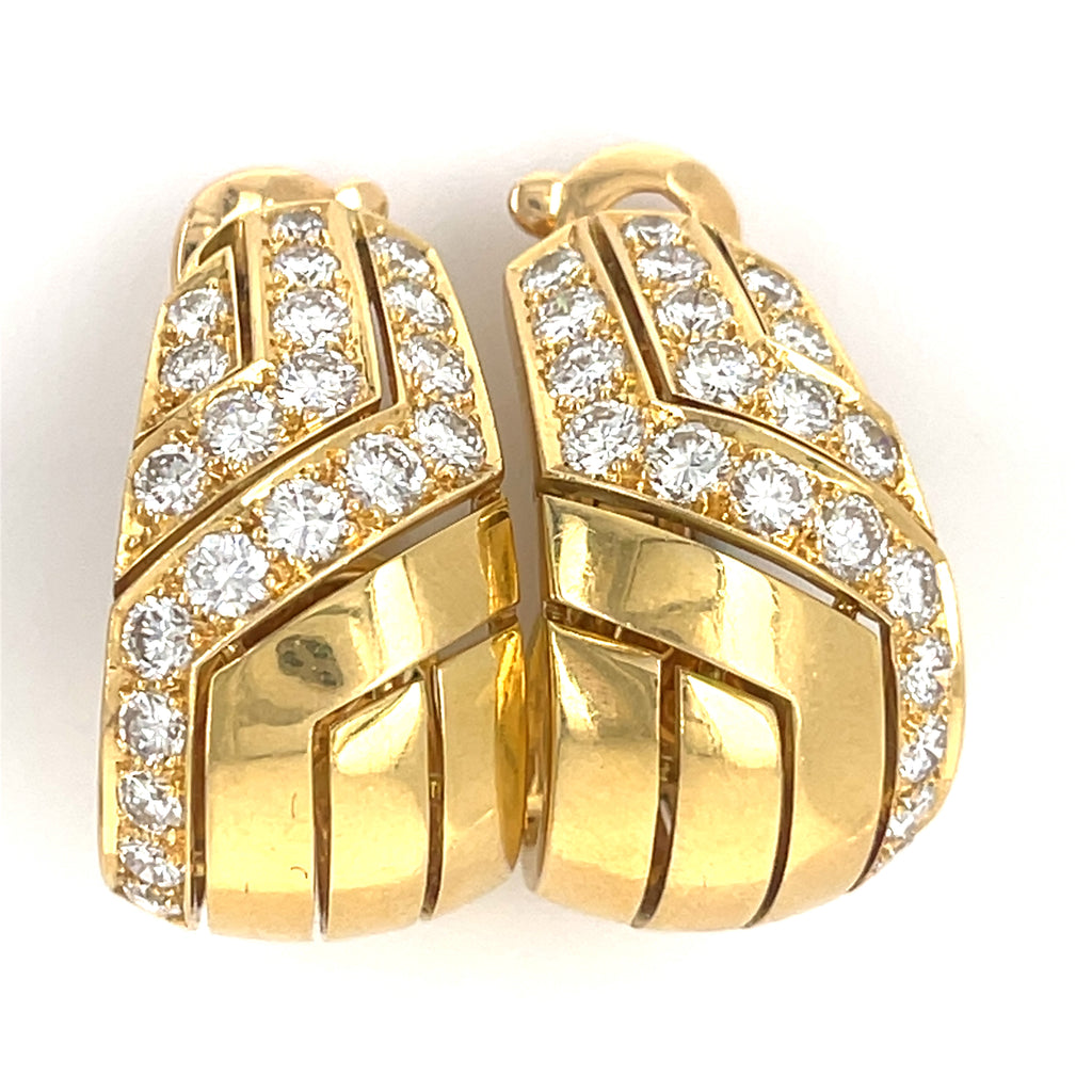 Cartier Vintage 18k Yellow Gold Clip On Earrings Appx 2.50 Ct Diamonds 1990s
