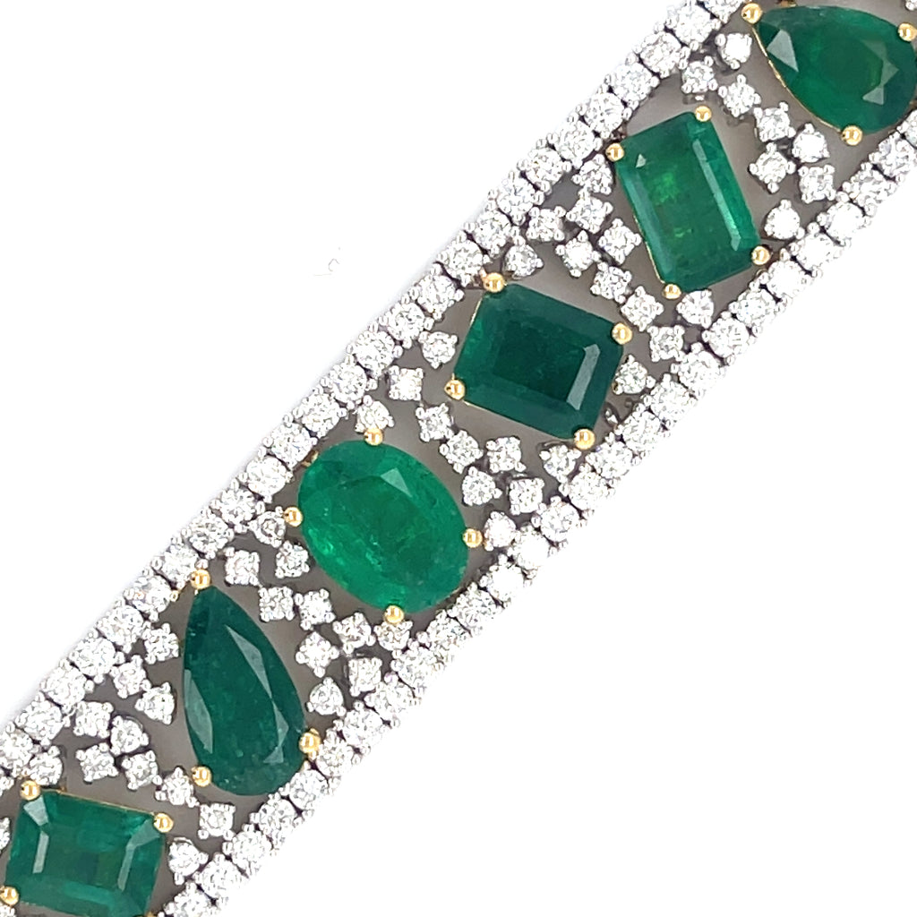 Michael Christoff 18k Two-Tone Gold Diamond and Emerald Bracelet 16.83 ct Em