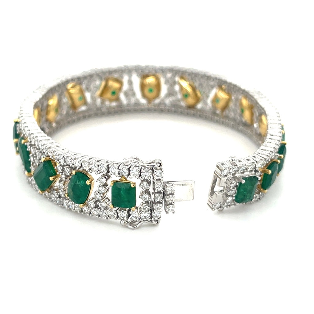 Michael Christoff 18k Two-Tone Gold Diamond and Emerald Bracelet 16.83 ct Em