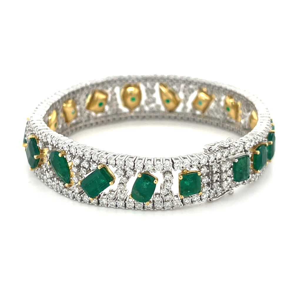 Michael Christoff 18k Two-Tone Gold Diamond and Emerald Bracelet 16.83 ct Em