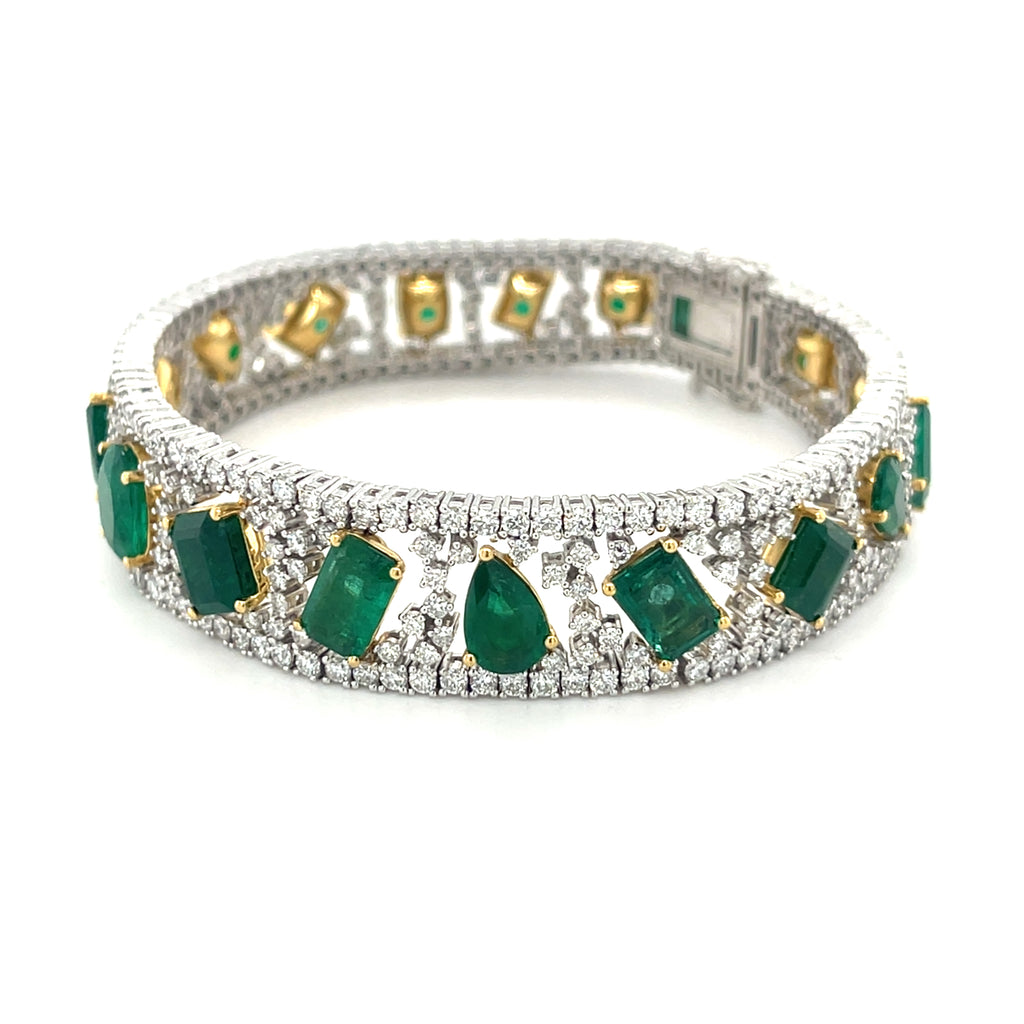Michael Christoff 18k Two-Tone Gold Diamond and Emerald Bracelet 16.83 ct Em