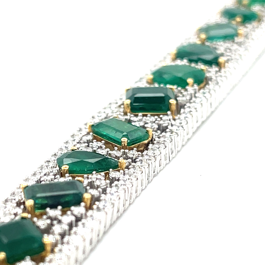 Michael Christoff 18k Two-Tone Gold Diamond and Emerald Bracelet 16.83 ct Em