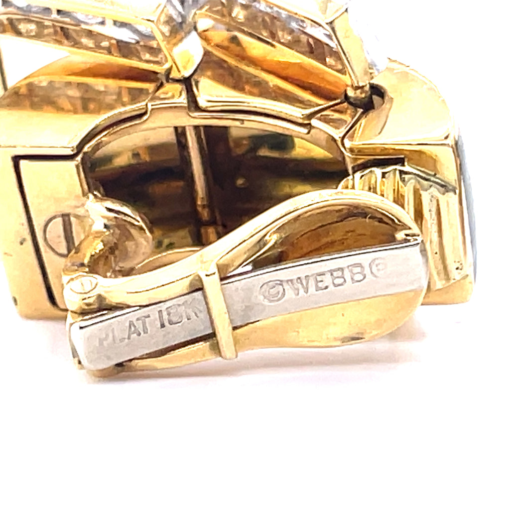 David Webb Platinum & 18k Yellow Gold Onyx Diamond Doorknocker "Strap" Earrings