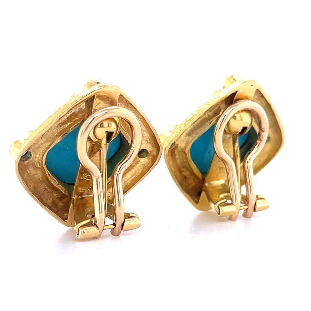 Elizabeth Locke 19k Yellow Gold Turquoise and Topaz Ear Clips Retractable Posts