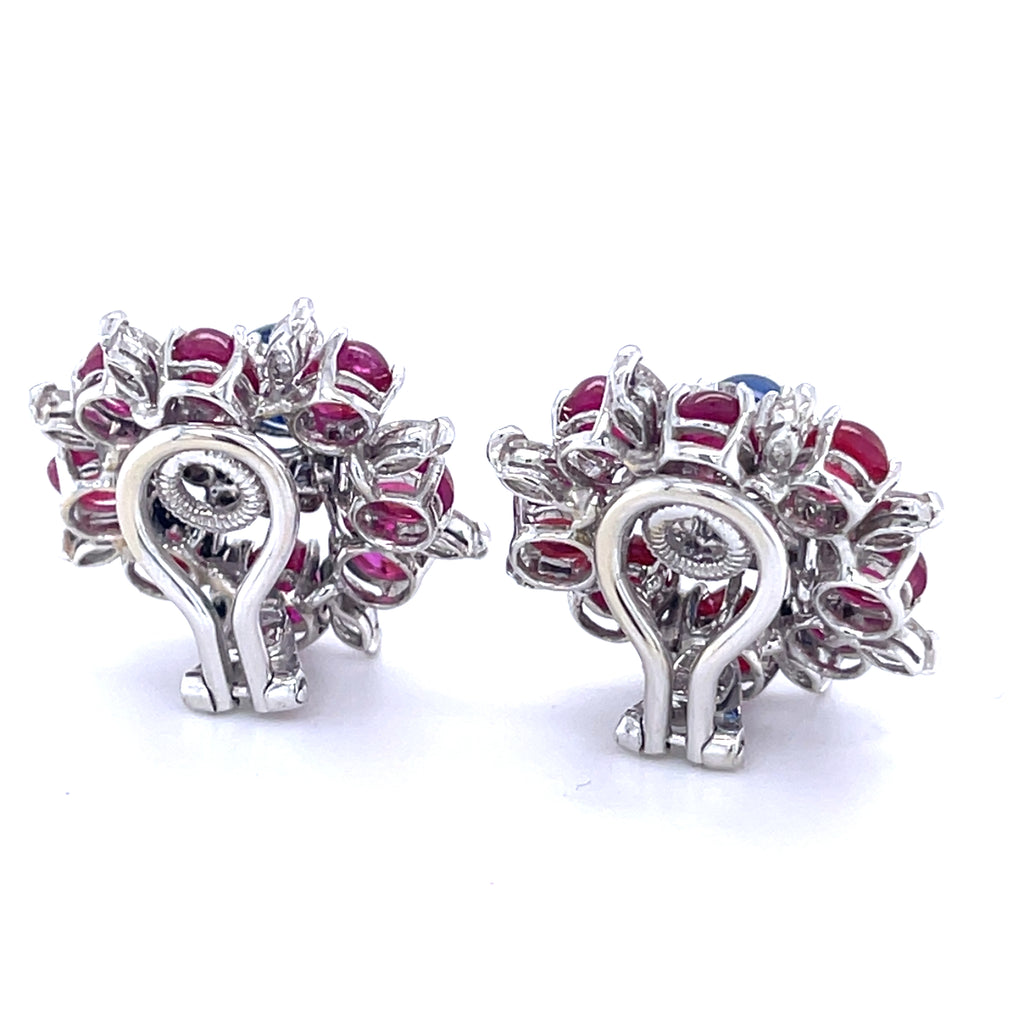 Gorgeous 18k White Gold Sapphire, Ruby, and Diamond Ear Clips Petochi Roma