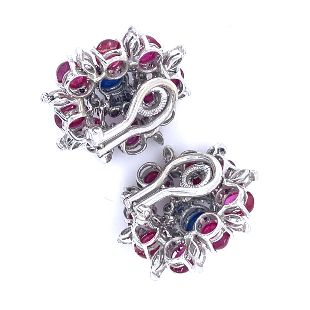 Gorgeous 18k White Gold Sapphire, Ruby, and Diamond Ear Clips Petochi Roma