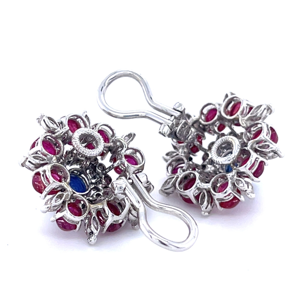 Gorgeous 18k White Gold Sapphire, Ruby, and Diamond Ear Clips Petochi Roma