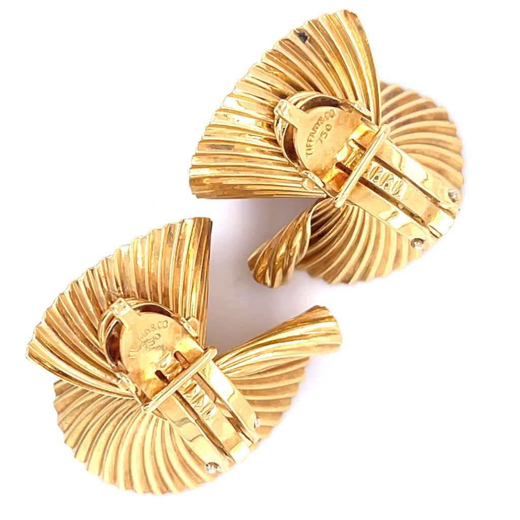 Tiffany & Co. 18k Yellow Gold Vintage Ruffle Ear Clips 1960s