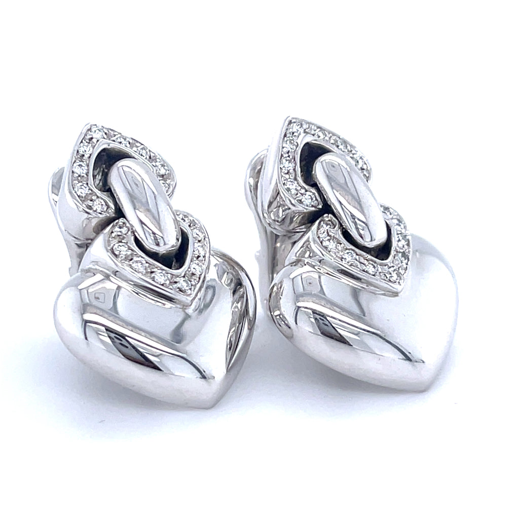 Bulgari Bvlgari 18k White Gold Doppio Cuore Diamond Ear Clips Appx 0.50 ct
