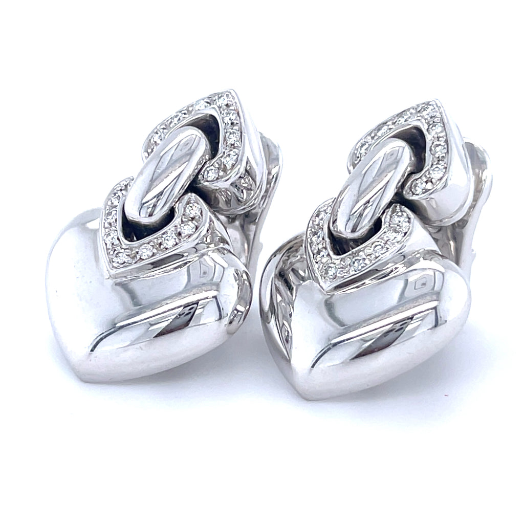 Bulgari Bvlgari 18k White Gold Doppio Cuore Diamond Ear Clips Appx 0.50 ct