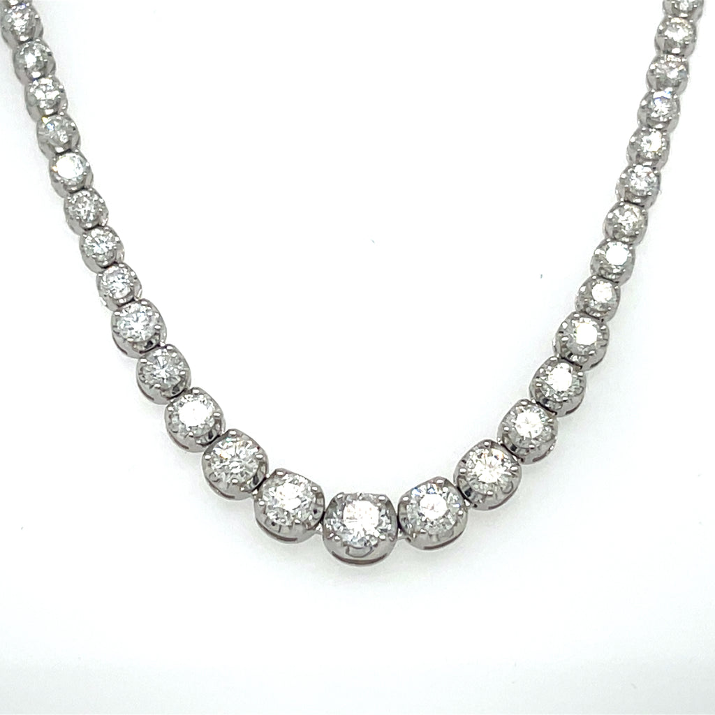 18k White Gold Undulating Graduated Diamond Tennis Necklace 32" 16.98 ct