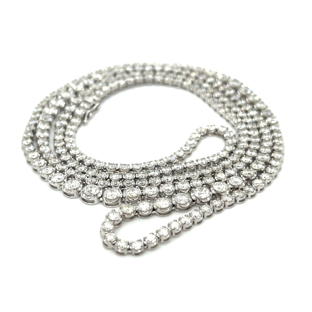 18k White Gold Undulating Graduated Diamond Tennis Necklace 32" 16.98 ct