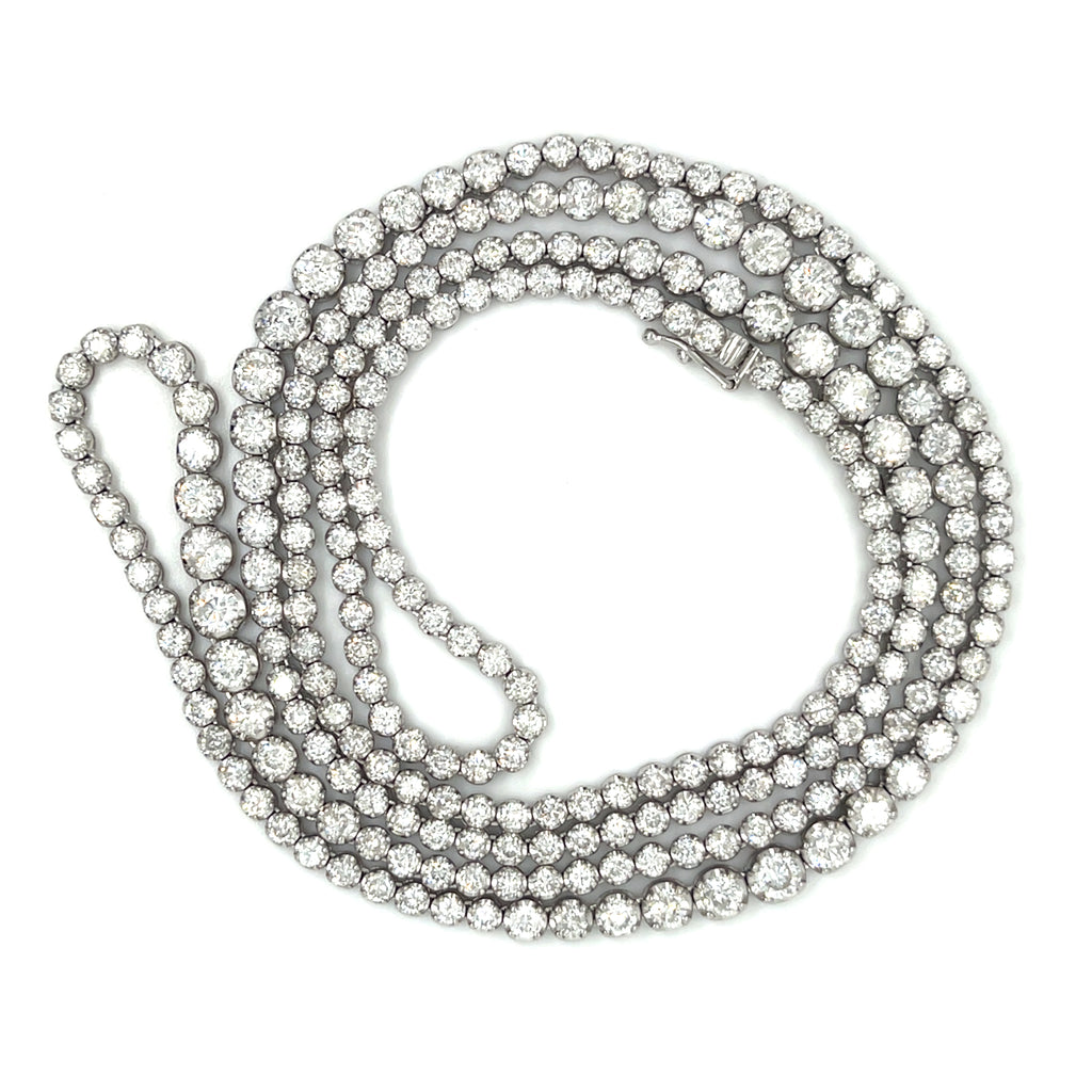 18k White Gold Undulating Graduated Diamond Tennis Necklace 32" 16.98 ct