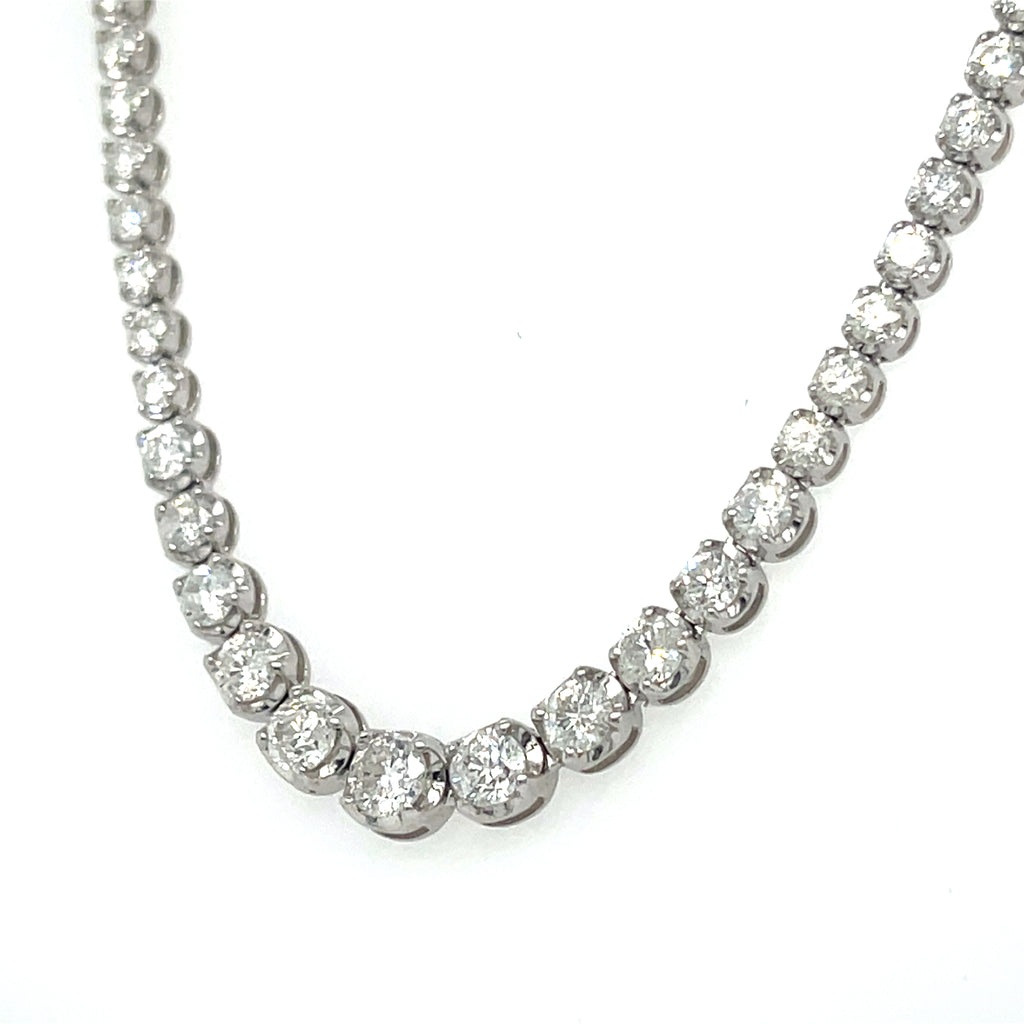 18k White Gold Undulating Graduated Diamond Tennis Necklace 32" 16.98 ct