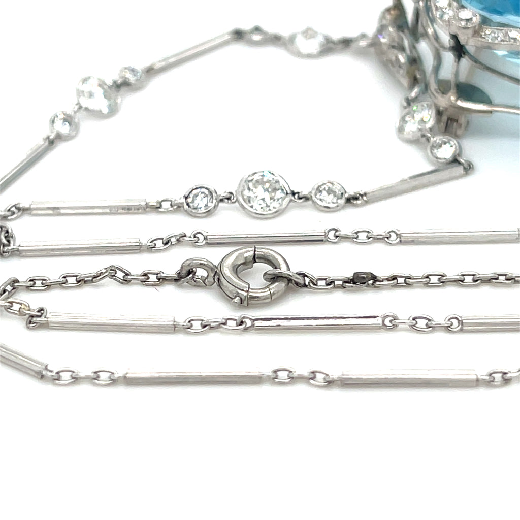 Platinum 60 carat Aquamarine Pendant with 1.15 ct Accent Diamonds and 17" Chain