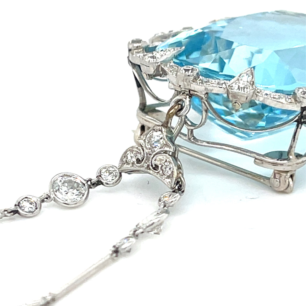 Platinum 60 carat Aquamarine Pendant with 1.15 ct Accent Diamonds and 17" Chain