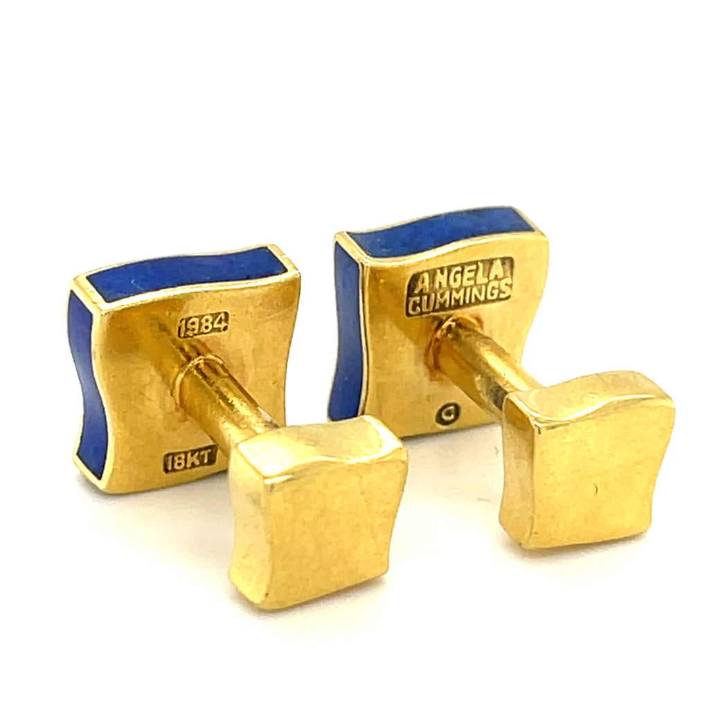 Angela Cummings 18k Yellow Gold Lapis Lazuli Vintage Cufflinks