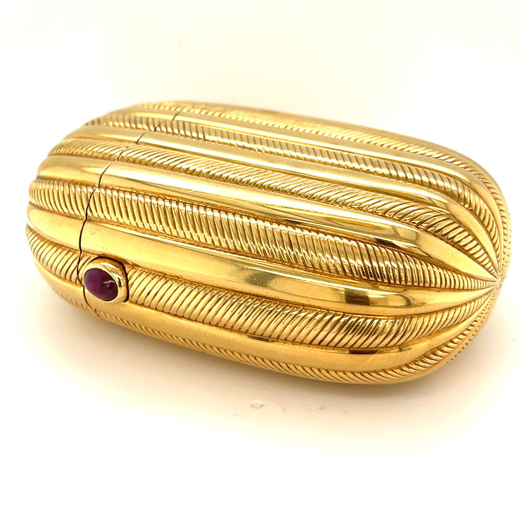 Bulgari 18k Yellow Gold Miniaudiere Clutch Case with Red Gem Cabochon