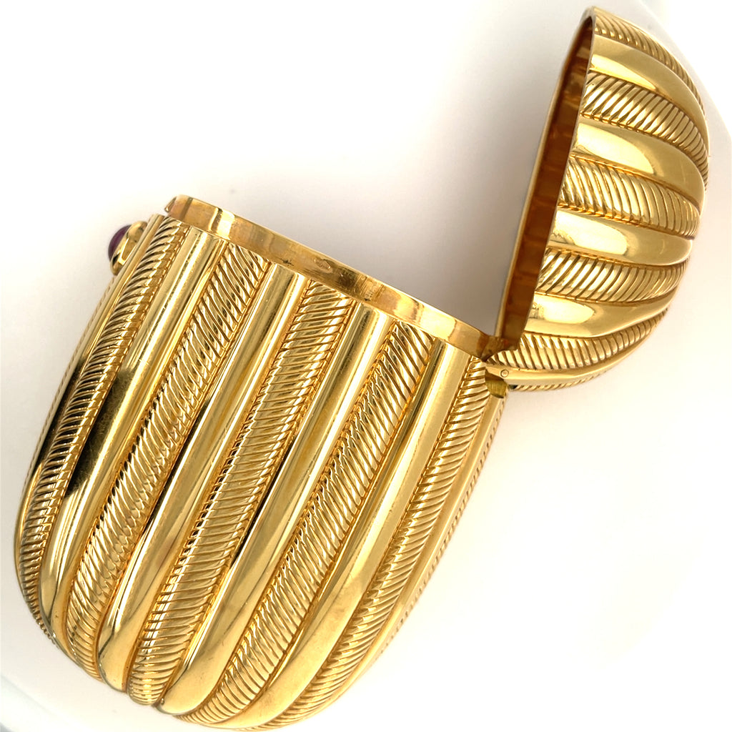 Bulgari 18k Yellow Gold Miniaudiere Clutch Case with Red Gem Cabochon