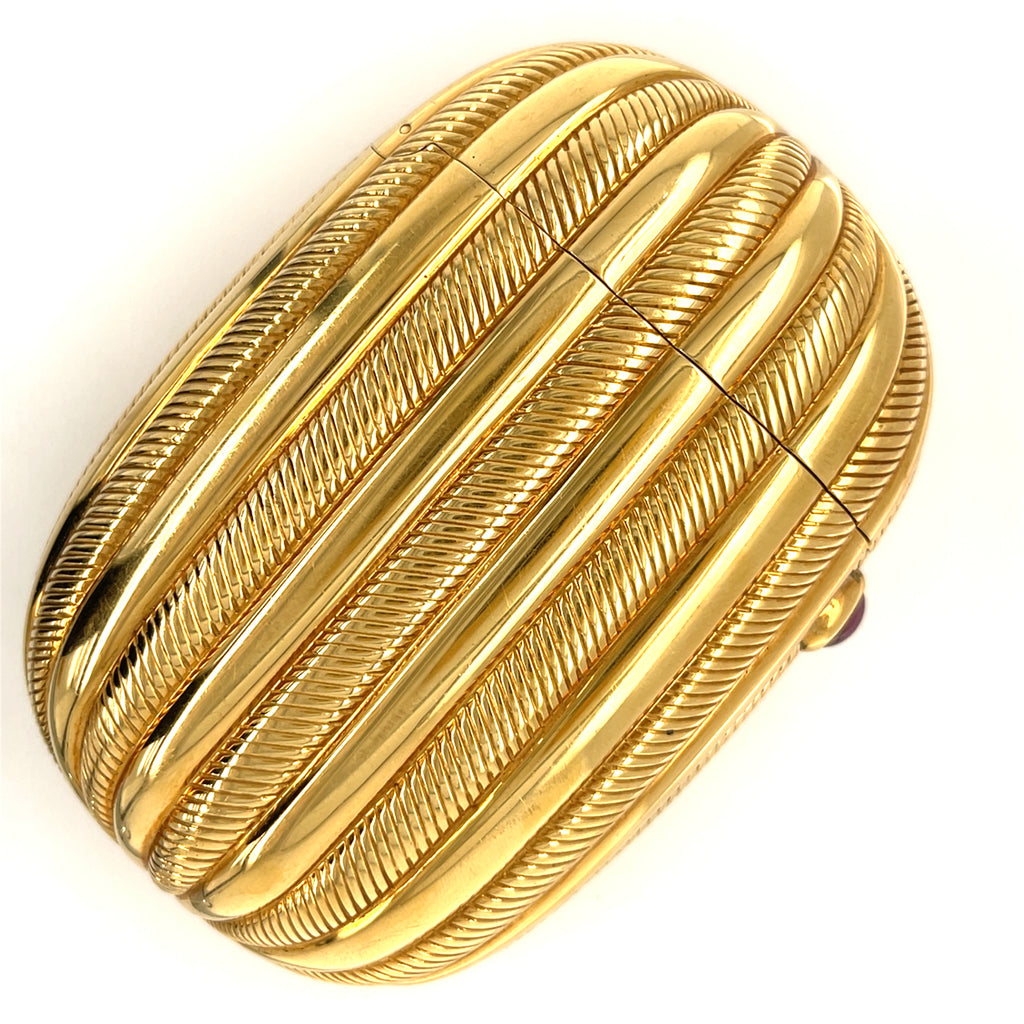 Bulgari 18k Yellow Gold Miniaudiere Clutch Case with Red Gem Cabochon