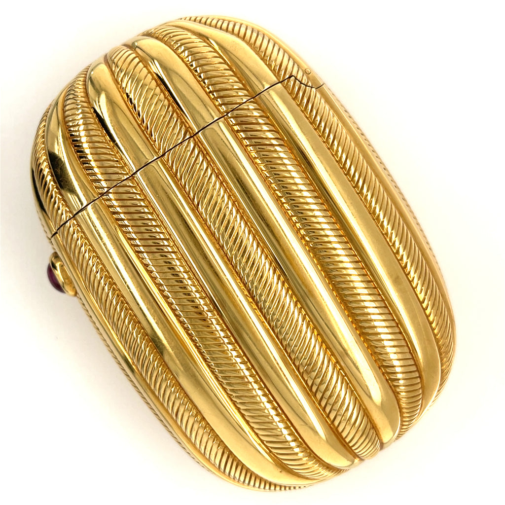 Bulgari 18k Yellow Gold Miniaudiere Clutch Case with Red Gem Cabochon