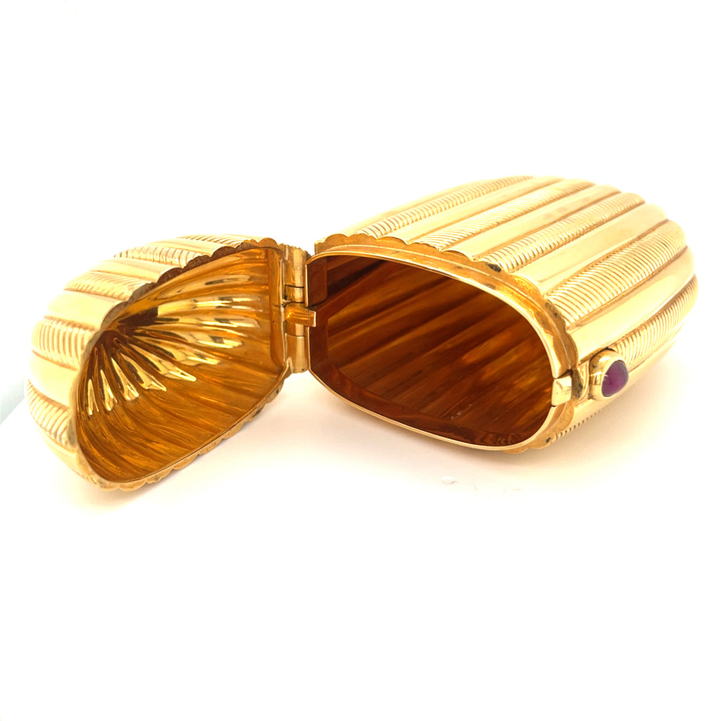 Bulgari 18k Yellow Gold Miniaudiere Clutch Case with Red Gem Cabochon