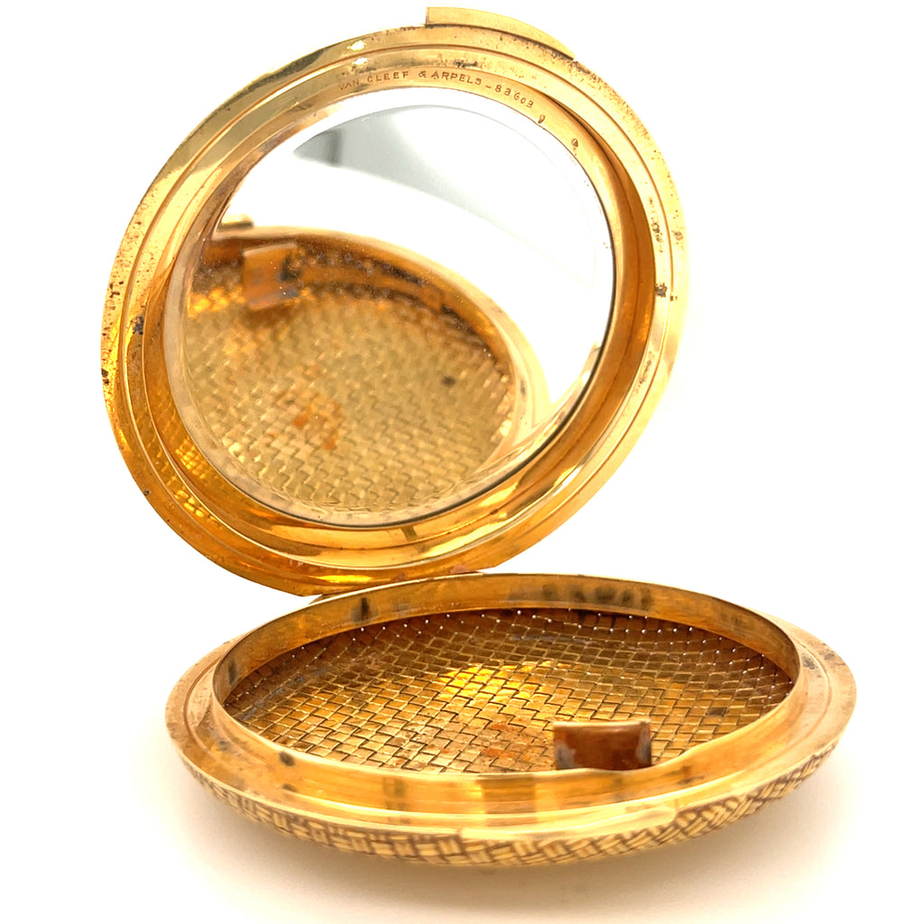 Van Cleef & Arpels Vintage 18k Yellow Gold Basketweave Compact Mirror