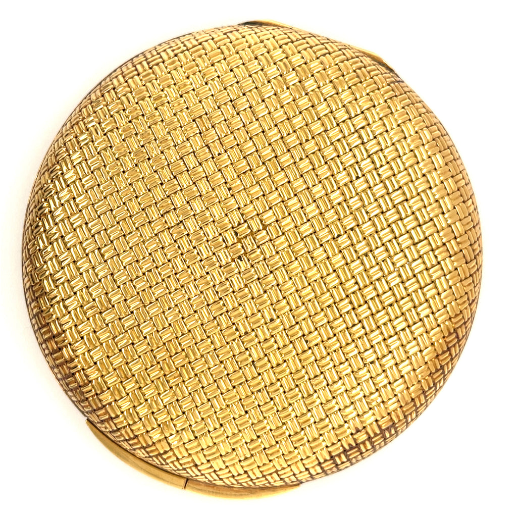 Van Cleef & Arpels Vintage 18k Yellow Gold Basketweave Compact Mirror