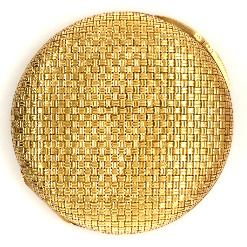 Van Cleef & Arpels Vintage 18k Yellow Gold Basketweave Compact Mirror