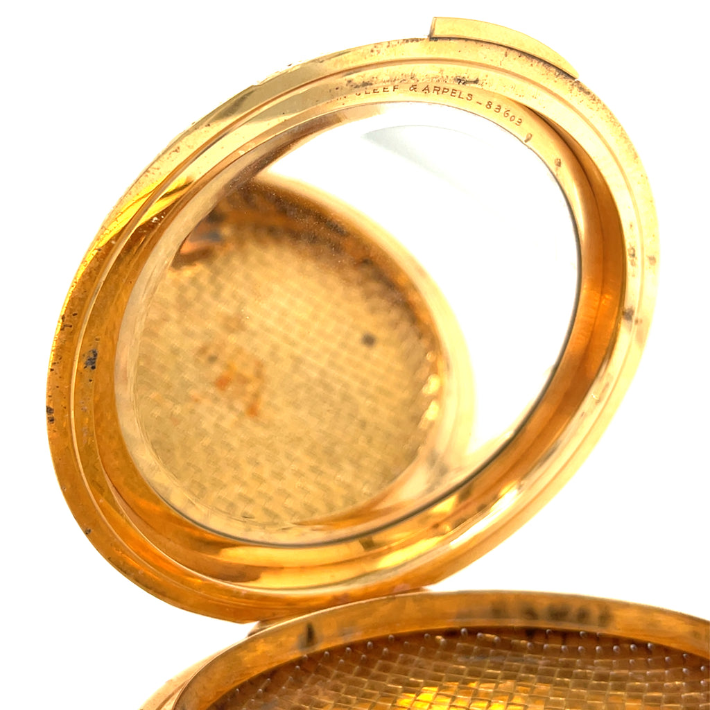 Van Cleef & Arpels Vintage 18k Yellow Gold Basketweave Compact Mirror